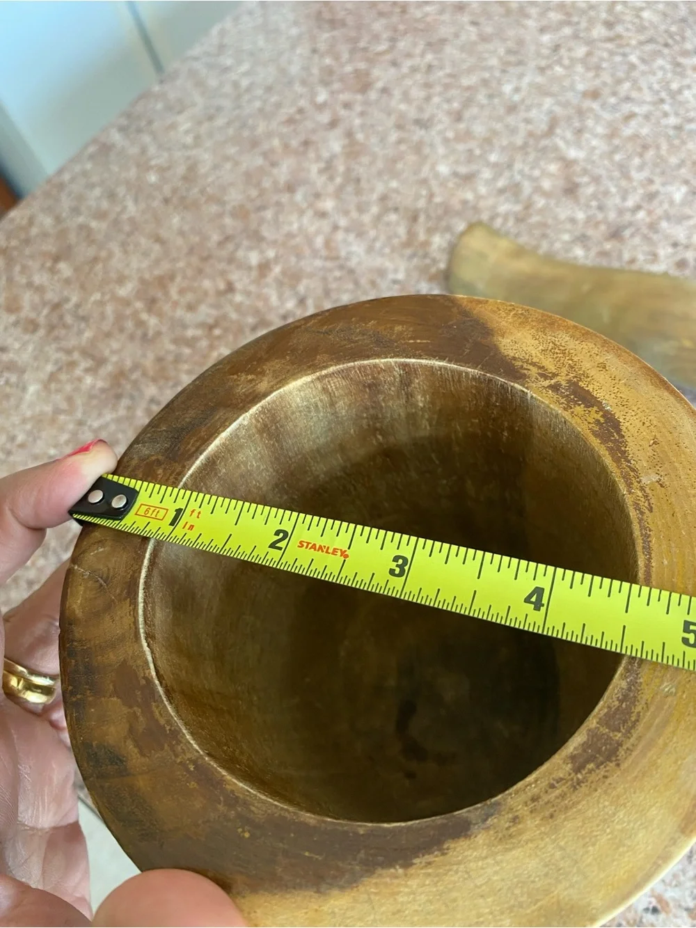 Rustic Wooden Mortar and Pestle with Distressed Yellow Finish